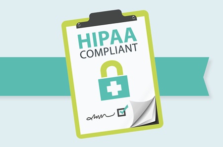 Illustration of clipboard with HIPAA compliant message
